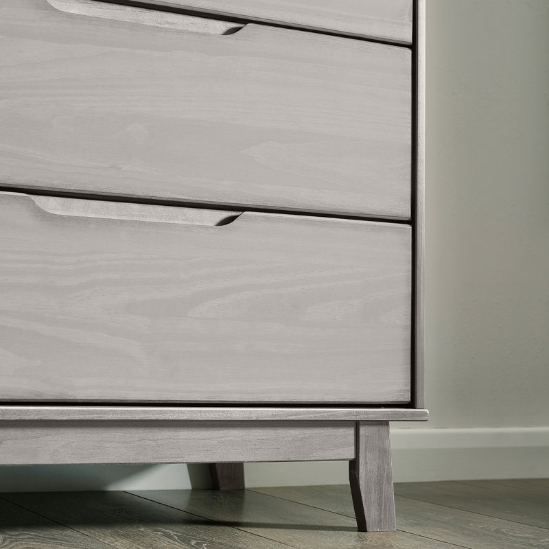 Commode 5 tiroirs en bois massif Jarred, Gris délavé