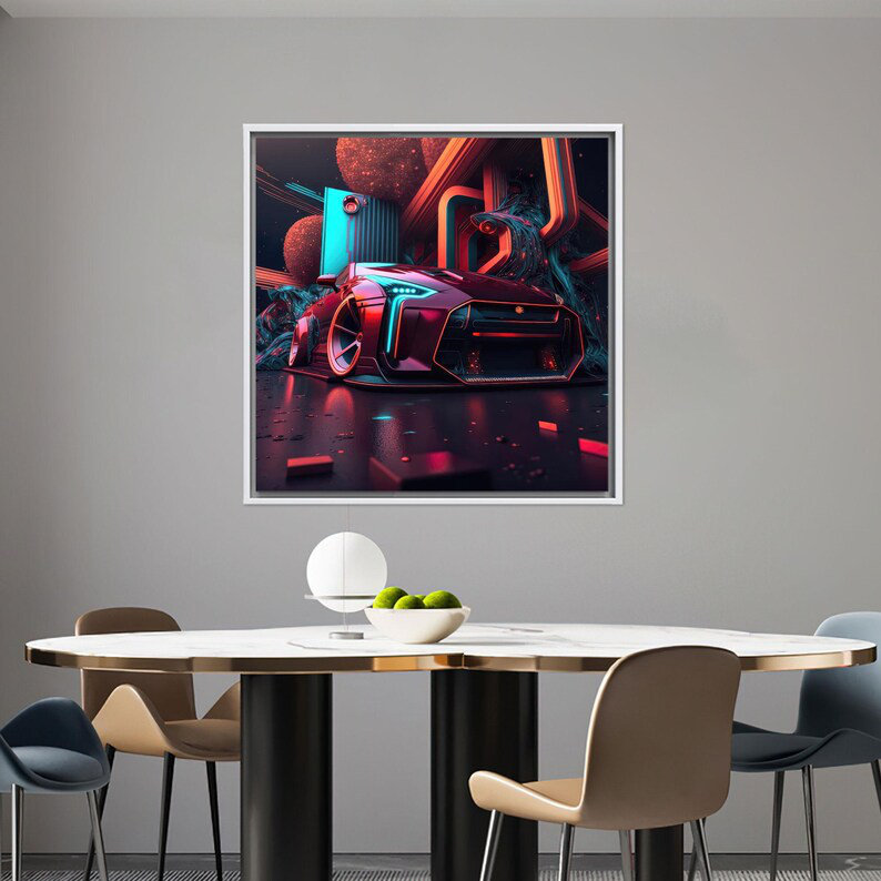 Art de toile Cyberpunk Neon Dreams - cadeau de décoration murale chambre à coucher futuriste, Blanc, H 30 po x l 30 po