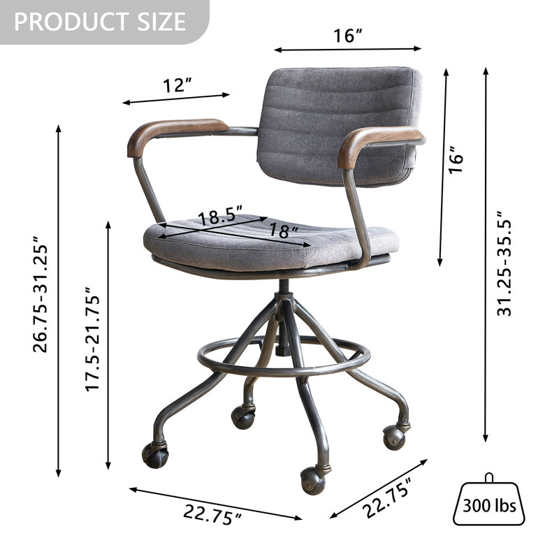 Ademir Solid Wood Arm Swivel Task Chair