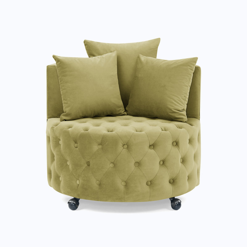 Jakora Velvet Swivel Barrel Chair, Khaki Green Velvet