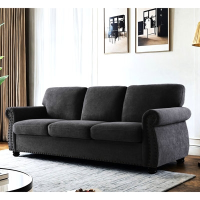 Velours noir 3 avec mousse haute, coussins de dossier amovibles, pieds tournés en bois massif, coussins en mousse de style Mid-Century moderne pour le bureau et le salon, appartement design