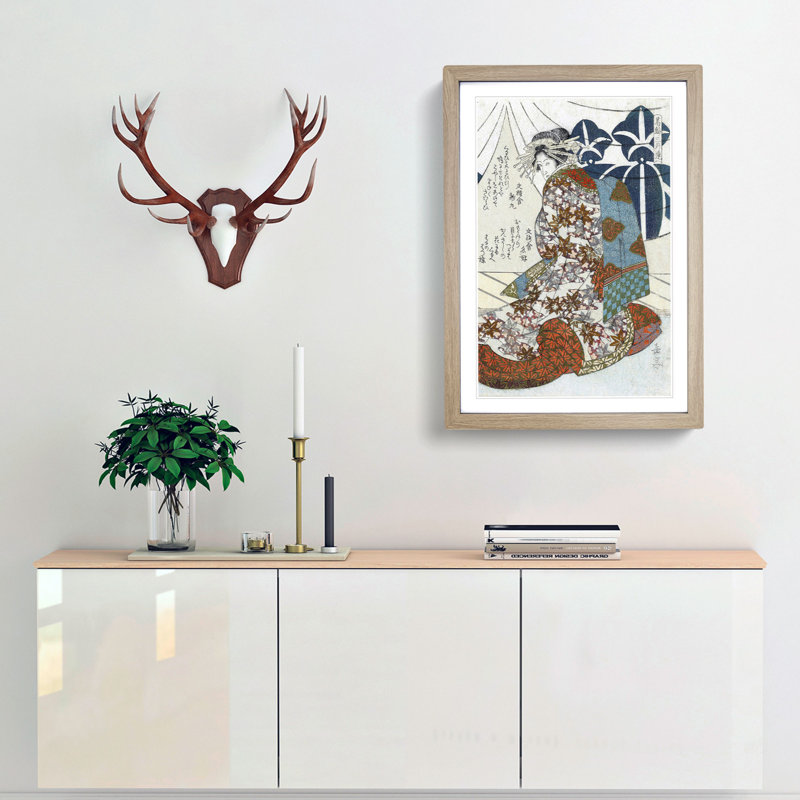 The Courtesan by Yashima Gakutei - Framed Print, 36cm H x 27cm W x 2cm D, Oak Framed