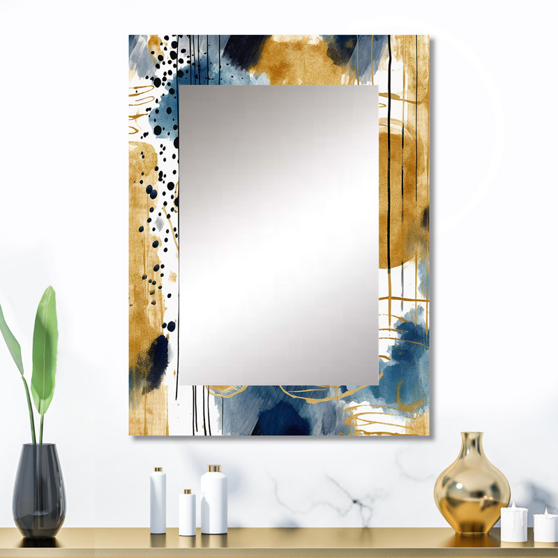 Motif abstrait de Kuels avec textures bleues et dorées, 40 po x 30 po