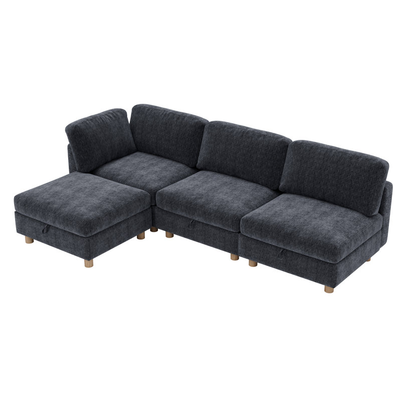 95" Modular Sectional Sofa with Storage Seat,Multifunctional Folding Couch, Grey Polyester