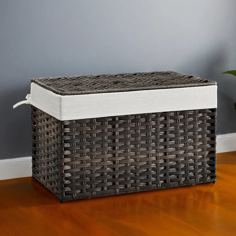 Panier de rangement avec couvercle, bac de rangement de 27,7 gallons (105 L), panier de rangement pour couverture tissée avec poignées, doublure pliable et amovible, structure en métal, pour chambre à coucher, salle de lavage
