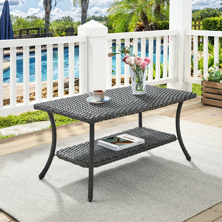 Alecxa Full-Woven Wicker Patio Coffee Table