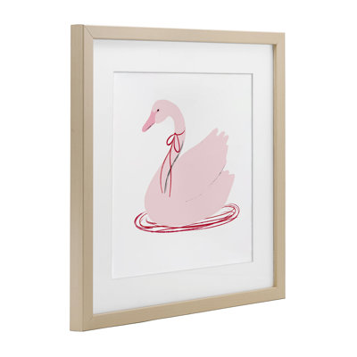 Cygne rose avec impression sous-verre encadrée, par Lucille Price