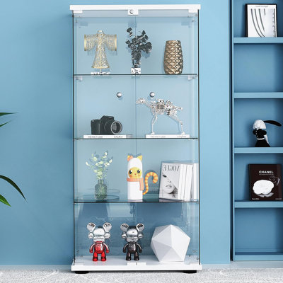 Vitrine en verre avec tablette et 2 portes, bibliothèque avec éclairage à DEL pour chambre à coucher, salon