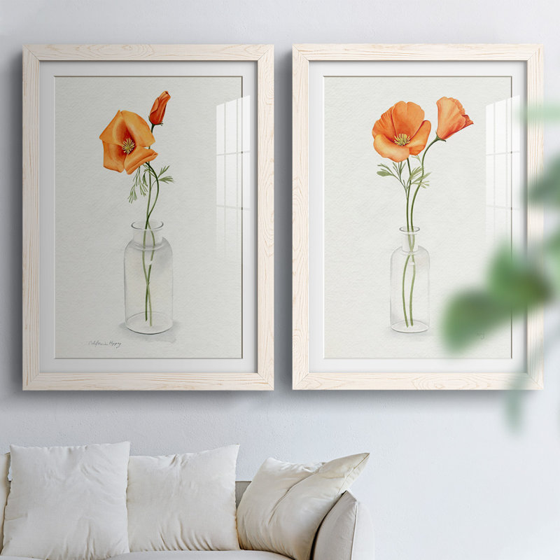 «I California Poppy Vase», reproduction encadrée prête à accrocher, H 27,5 po x l 75 po x P 1,5 po, Blanc