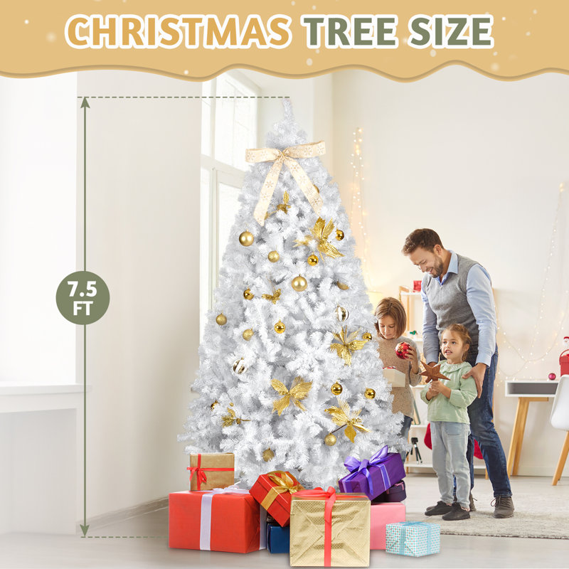 Décoration de Noël d'extérieur blanche 7,5 pi avec ornements dorés