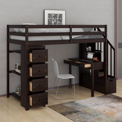Twin Loft Bed With Storage Drawers,Desk And Stairs