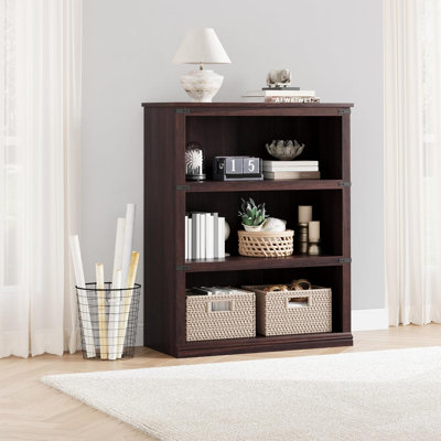 3 Tier Bookcase, Farmhouse Book Shelf with Storage, Low Book Case Wooden 3 Shelf Bookcase for Home Office, Living Room, Bed Room