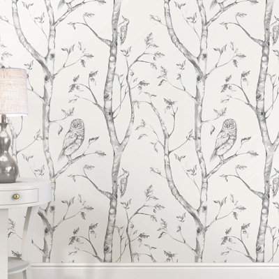 Woods 5.5m L x 52cm W Floral and Botanical Roll Wallpaper