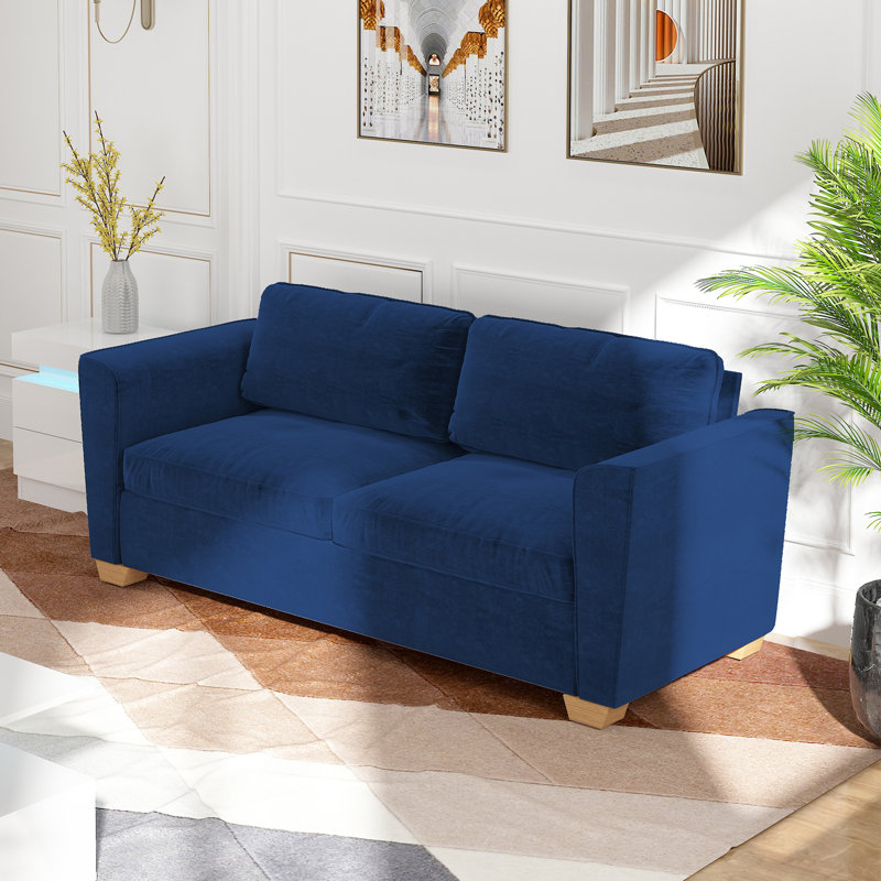 Causeuse-lit escamotable en velours double 70,8 po, canapé-lit 2 en 1 avec matelas en mousse à mémoire de forme pour petits espaces, bleu marine