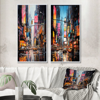 New York City Time Square Lights IV - New York City Street Canvas Prints Set Of 2