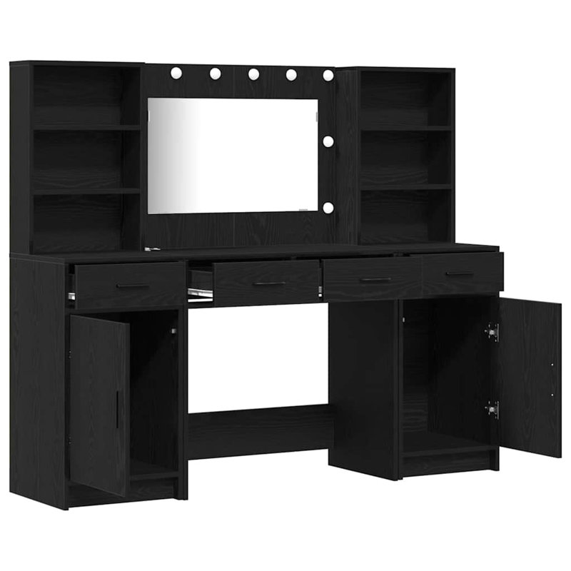Dressing Table with Mirror, Black Oak