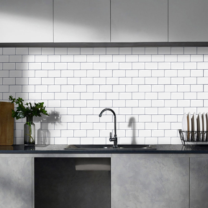 10Pcs Peel and Stick 1.2mm Backsplash Tiles, Navy/White