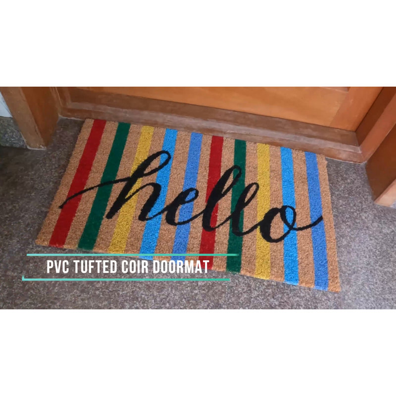 Colorful Coir Outdoor Welcome Doormat with Folk Tile Design