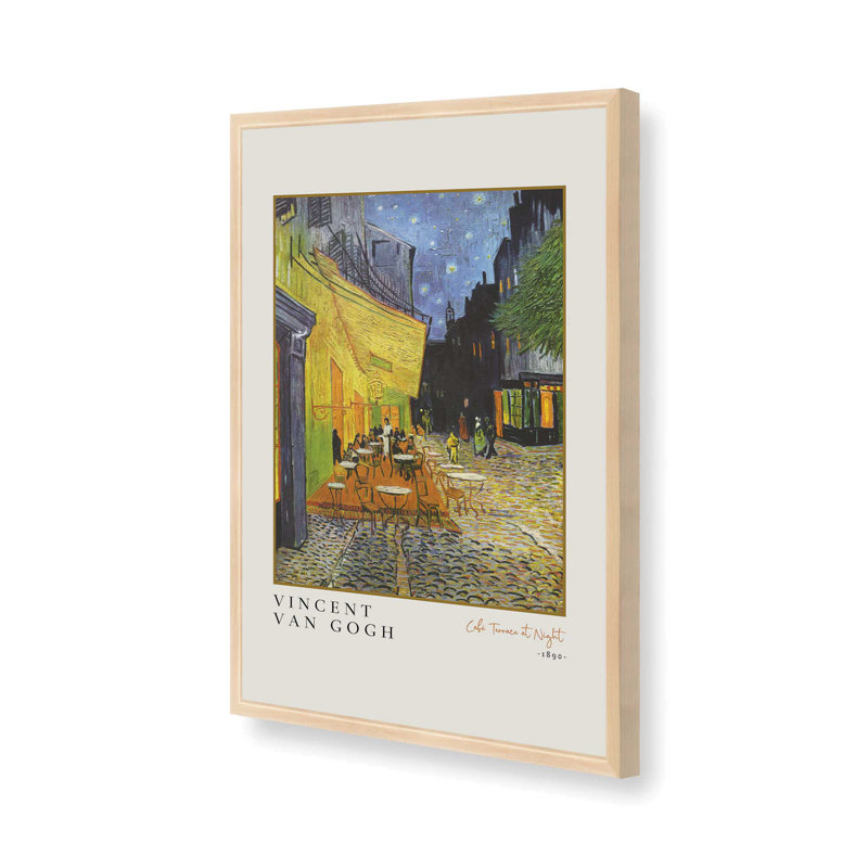 Van Gogh's Cafe Terrace at Night v3, impression, Reproduction encadrée sans passe-partout, Érable brut
