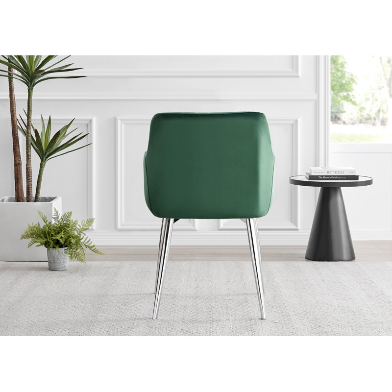 Eubanks White Marble Effect Melamine Round 80cm Dining Table And Chairs - 2 Velvet Dining Chairs, Green/Silver