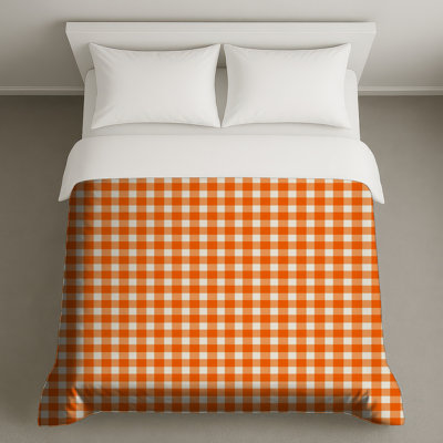 Housses de couette orange vichy blanches