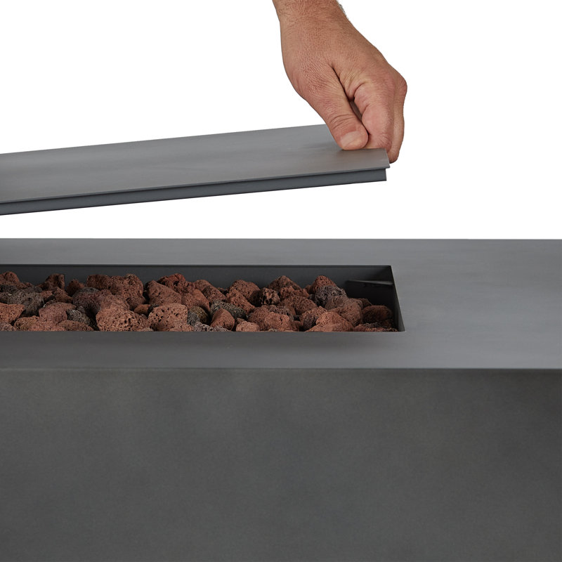 Aegean Powder-Coated Steel Outdoor Fire Pit Table, Weathered Slate, 14.5" H x 69.75" W x 31.75" D