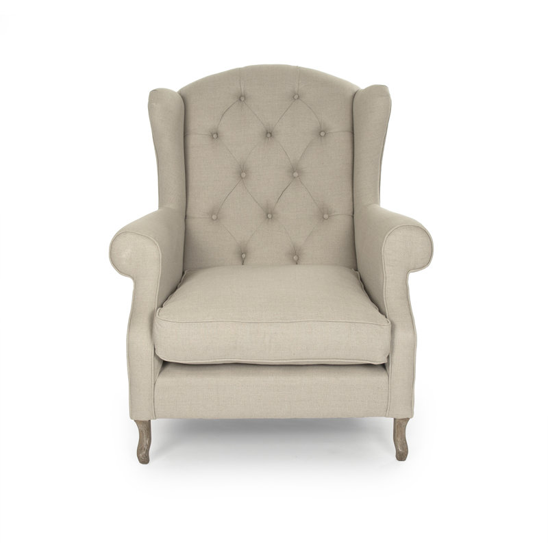 Fauteuil à oreilles capitonné en lin 36 po Dowty