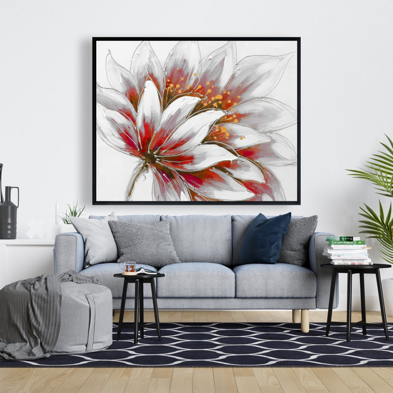Red Flower With Gold Center Print On Canvas