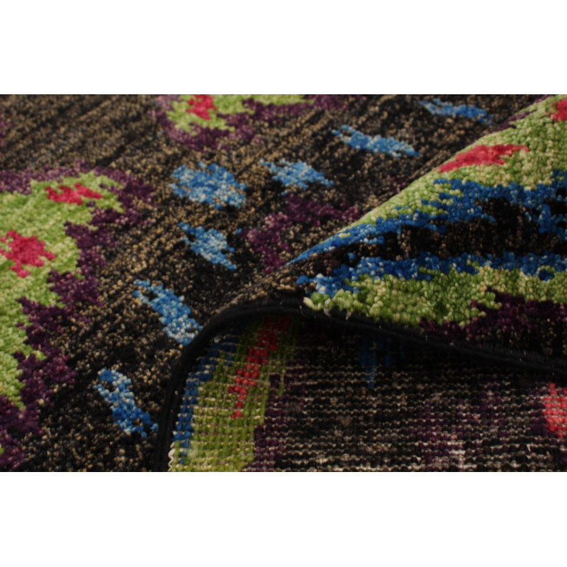 Tapis noir en laine noué à la main de conception unique 7 pi 10 po x 10 pi 3 po Raadhiya