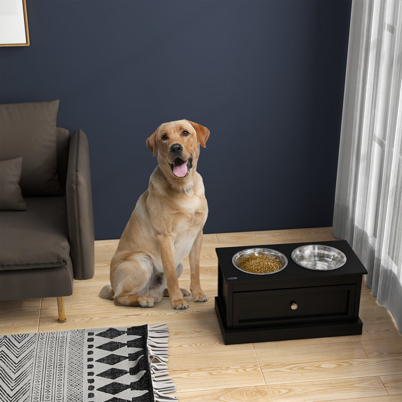 Bols surélevés pour chien avec tiroir de rangement, support de bol pour animaux surélevé et station d'alimentation pour chien, noir