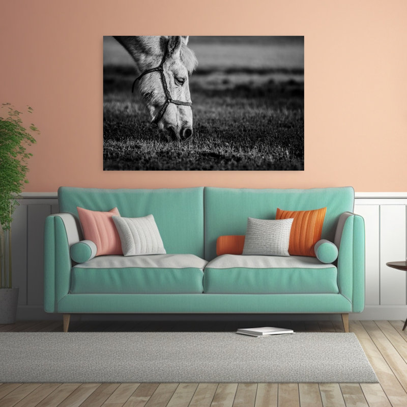 «Peaceful White Horse Peaceful Serene Contemporary Horse Nature Portrait», art mural, 24" H x 36" W