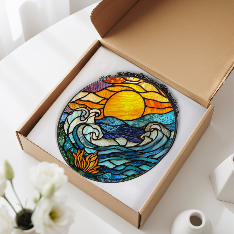Panneau de vitrail 12 "H Sunset Waves, H 12 po x l 12 po