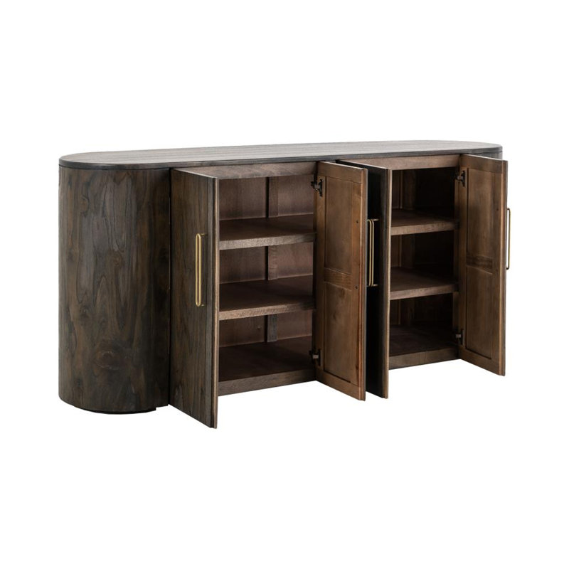 Buffet Eray, 4 portes, bois de manguier, Noir