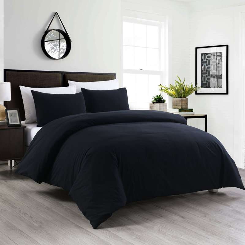 Messy Bed Duvet Cover Set Cotton Duvet Cover, Queen Duvet Cover + 2 Shams, Black