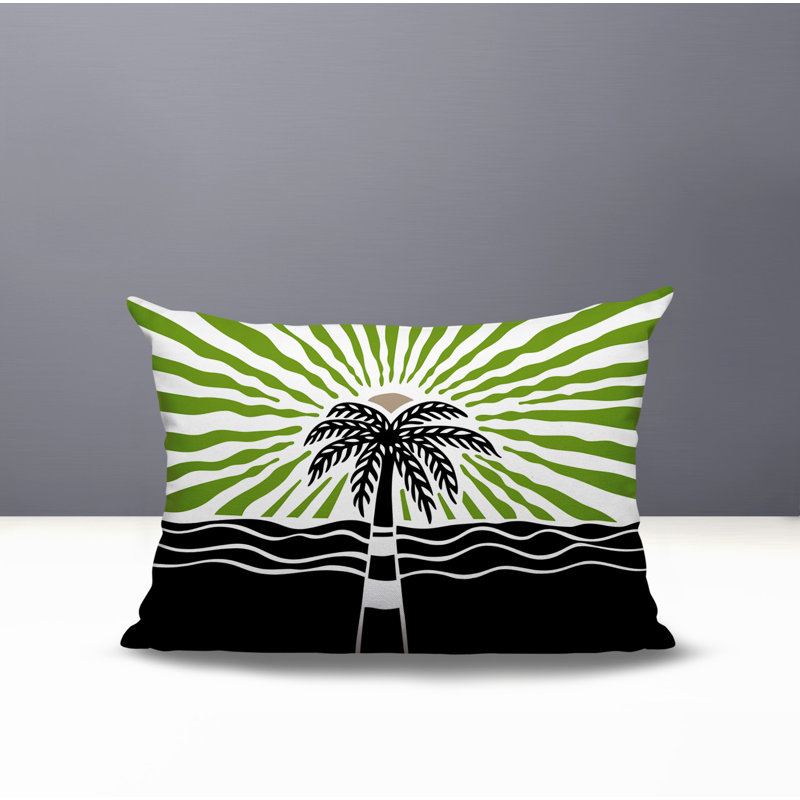 Oreiller rectangulaire réversible intérieur / extérieur Aky Palm, Chartreuse, Rectangle H 14 po x l 20 po