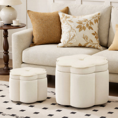 Set of 2 Flower-Shaped Velvet Storage Ottomans, Small & Large