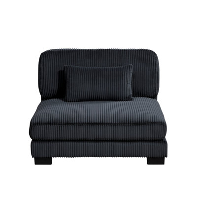 Rix Armless Chair, 1 Pillow, Faux Wood Legs, Black Corduroy Fabric