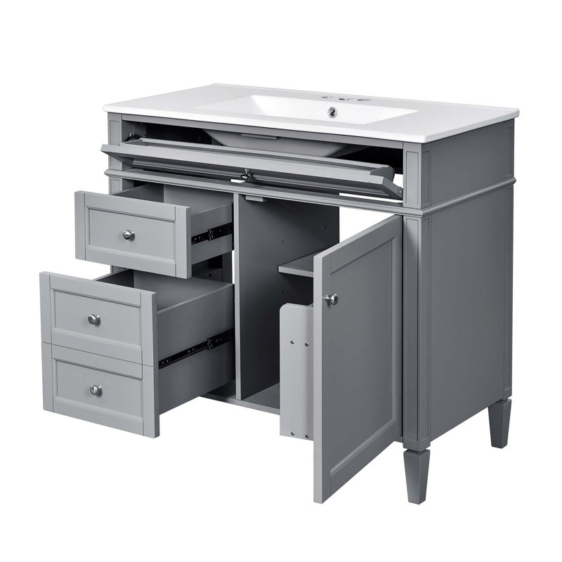 Meuble-lavabo moderne avec rangement abondant et fabrication durable, Gris