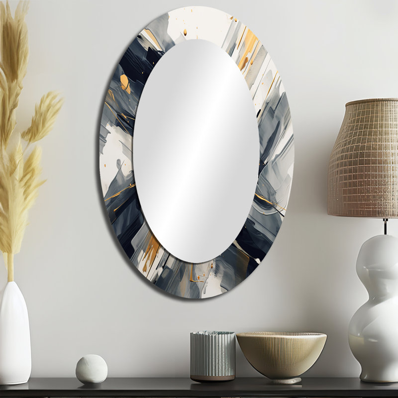 Or et gris Abstractions I - miroir mural ovale moderne, 36 po x 24 po