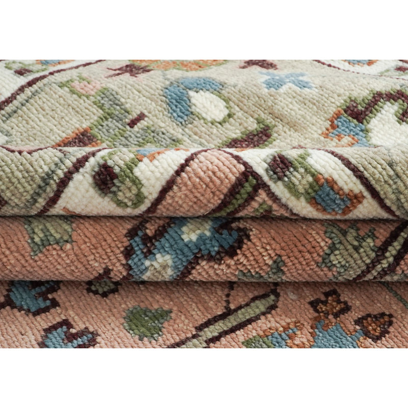 Tapis transitionnel rose en laine noué à la main 9 pi 10 po x 14 pi Oushak