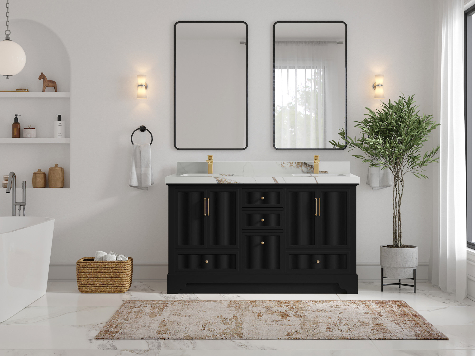 Willow Collections Alys 60 Double Bathroom Vanity with Top (Knobs ...