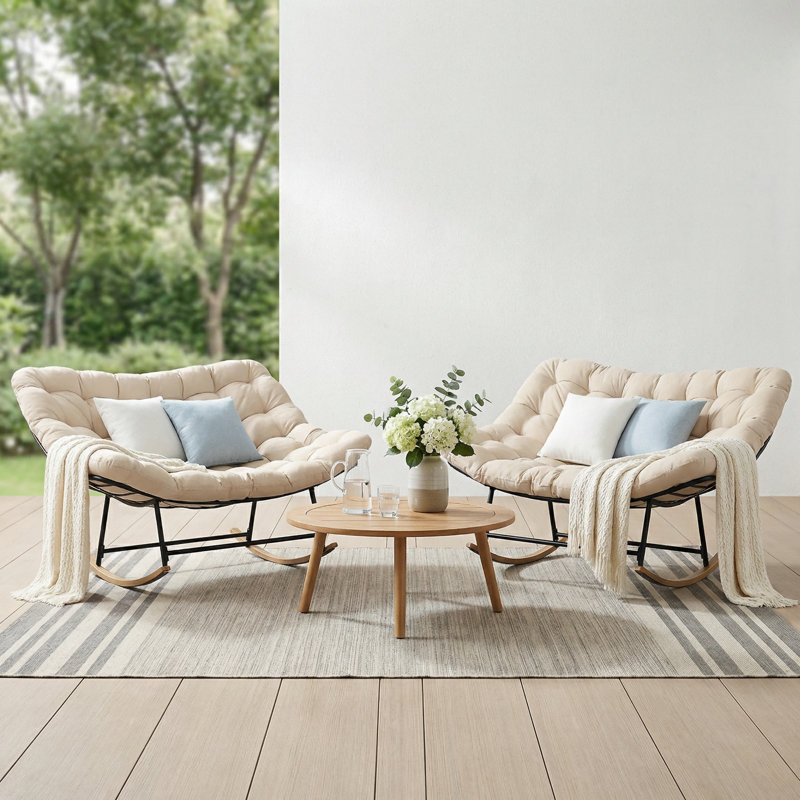 Ensemble de chaises berçantes surdimensionnées 2 pièces avec coussins épais de 6 po Papasan - Chaises longues d'intérieur et d'extérieur