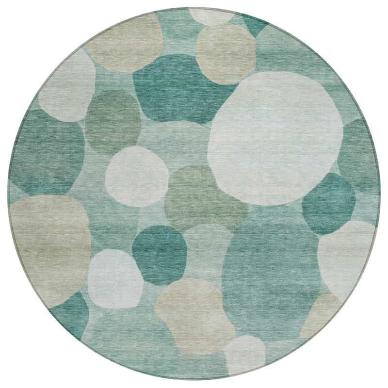 Machine Washable Indoor/Outdoor Jozwiak ACN2375 Geometric Rug, Round 8'