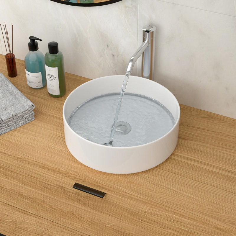 Lavabo vasque de salle de bain en céramique blanche, 15,73 po x 15,73 po, teinté, idéal pour les salles de bain classiques