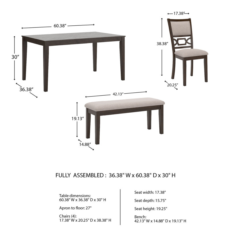 Leangelo 6 - Person Four Leg Dining Set, Black, Black, Black/Gray