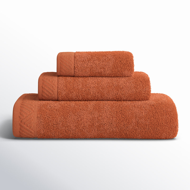 Olender Certified Egyptian Cotton Medium Weight Textured Soft Absorbent Solid 3 Piece Assorted Bathroom Towel Set, Pecan