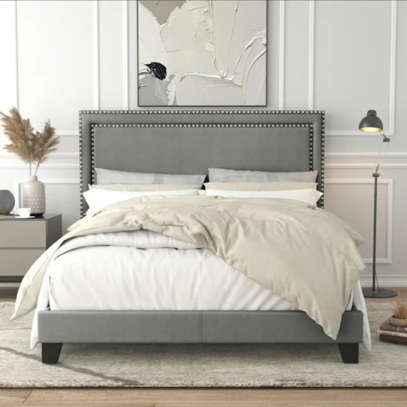 Lit tapissier Artia, Gris, Double