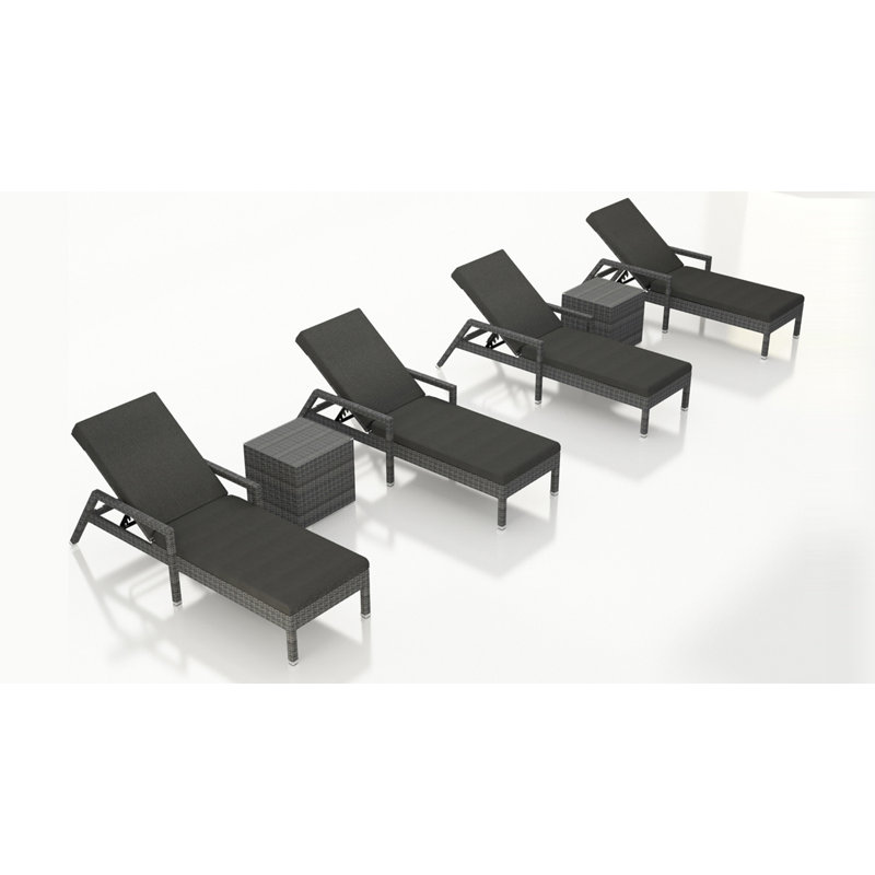 Ensemble de chaise longue inclinable avec coussin et table Ballu, Toile gris anthracite Sunbrella®