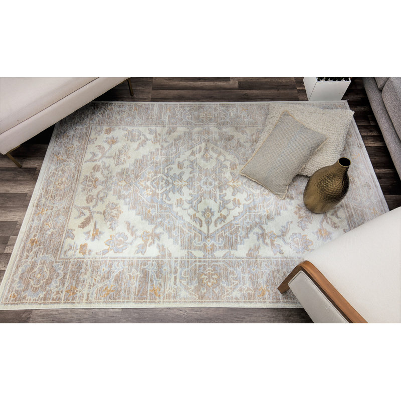 Tapis oriental blanc délavé, Rectangle 7 pi x 9 pi