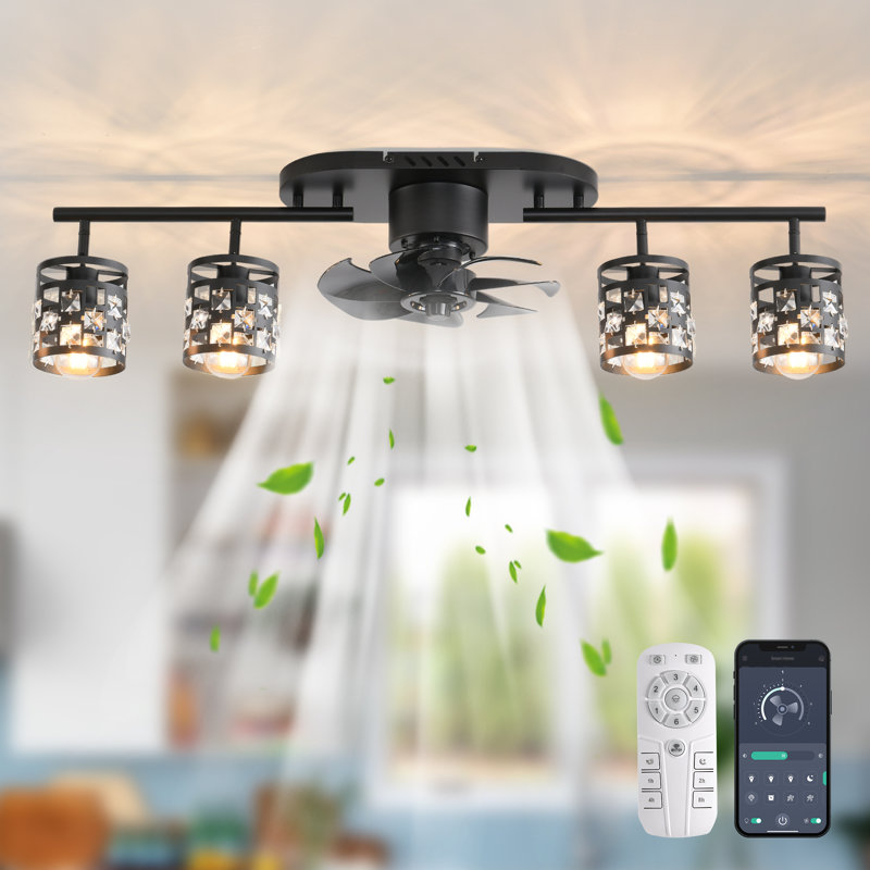 Ventilateur de plafond linéaire en cristal de 39,37 po avec ensemble d'éclairage et télécommande Samaris